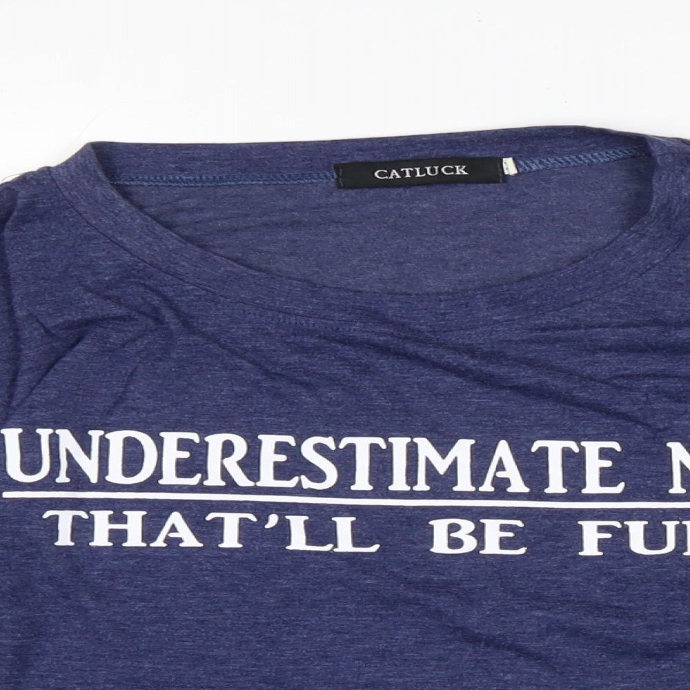 Catluck Womens Blue Cotton Jersey T-Shirt Size M Crew Neck