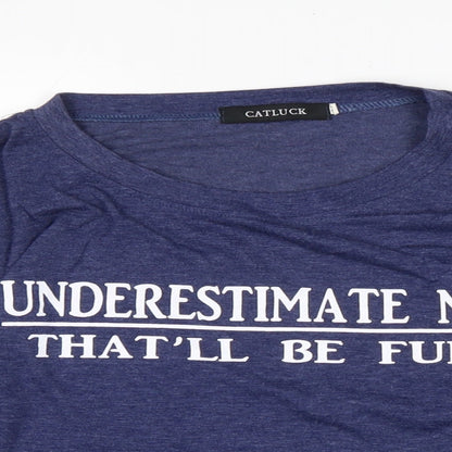 Catluck Womens Blue Cotton Jersey T-Shirt Size M Crew Neck