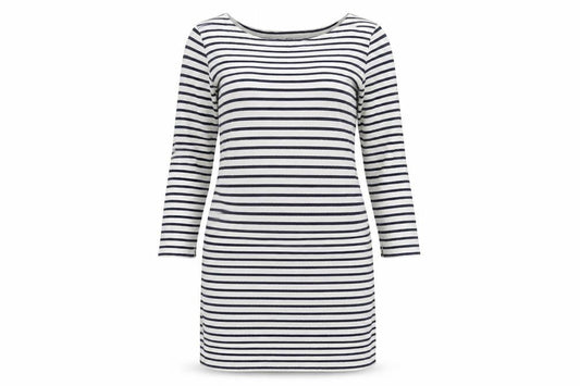 Uniqlo Womens Ivory Cotton Bodycon Size M Boat Neck - Navy and Ivory stripe.