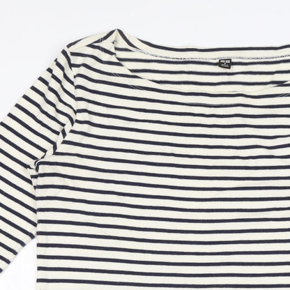 Uniqlo Womens Ivory Cotton Bodycon Size M Boat Neck - Navy and Ivory stripe.