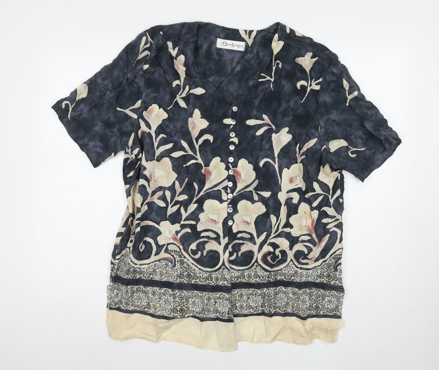 Berkertex Womens Multicoloured Floral Cupro Basic Button-Up Size 18 V-Neck