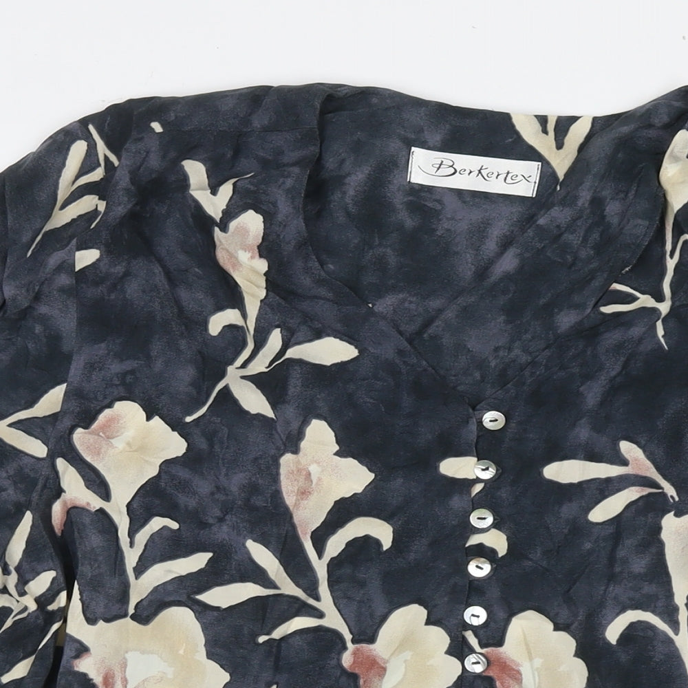 Berkertex Womens Multicoloured Floral Cupro Basic Button-Up Size 18 V-Neck