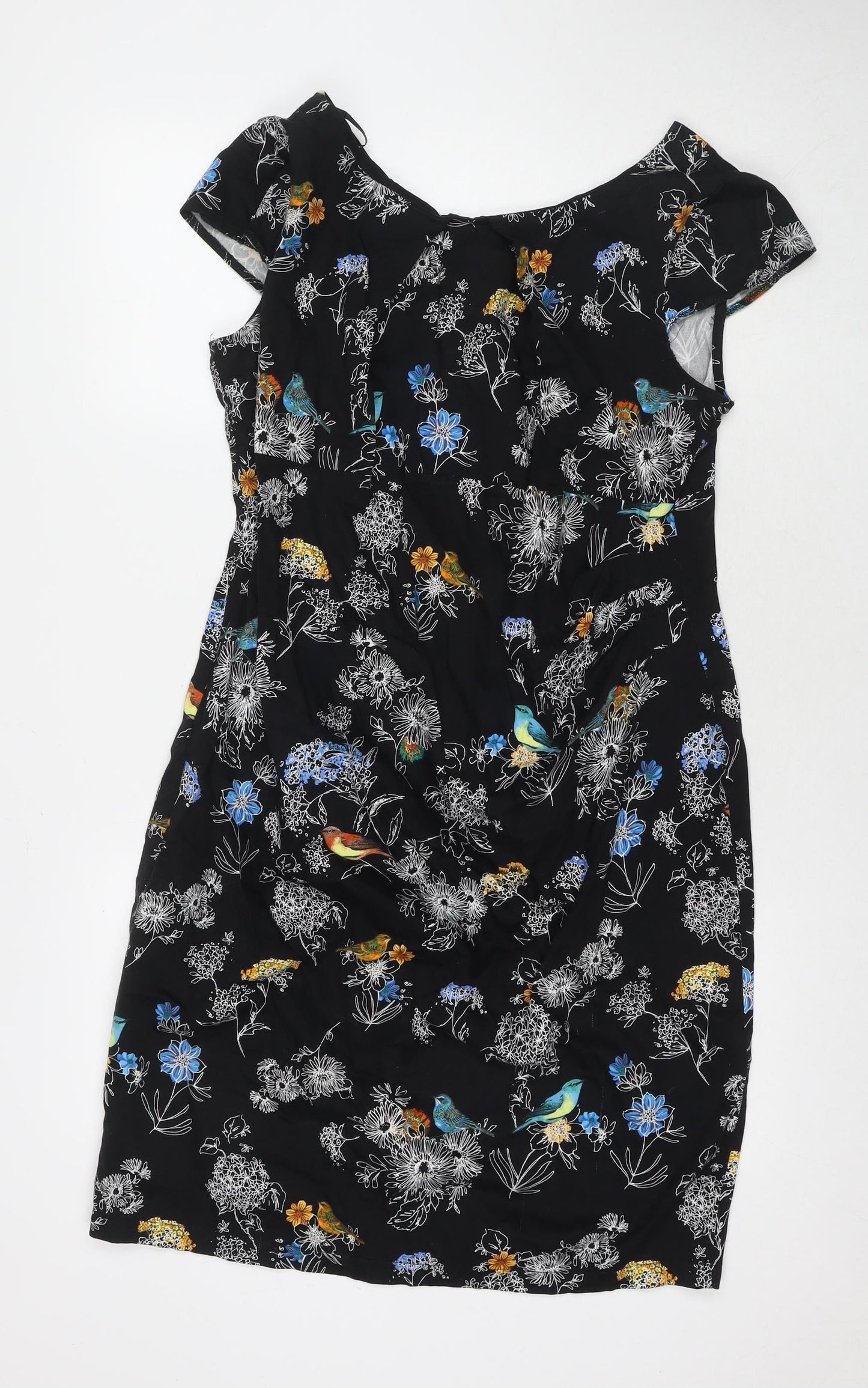 Dorothy Perkins Womens Black Floral Cotton A-Line Size 18 V-Neck Zip