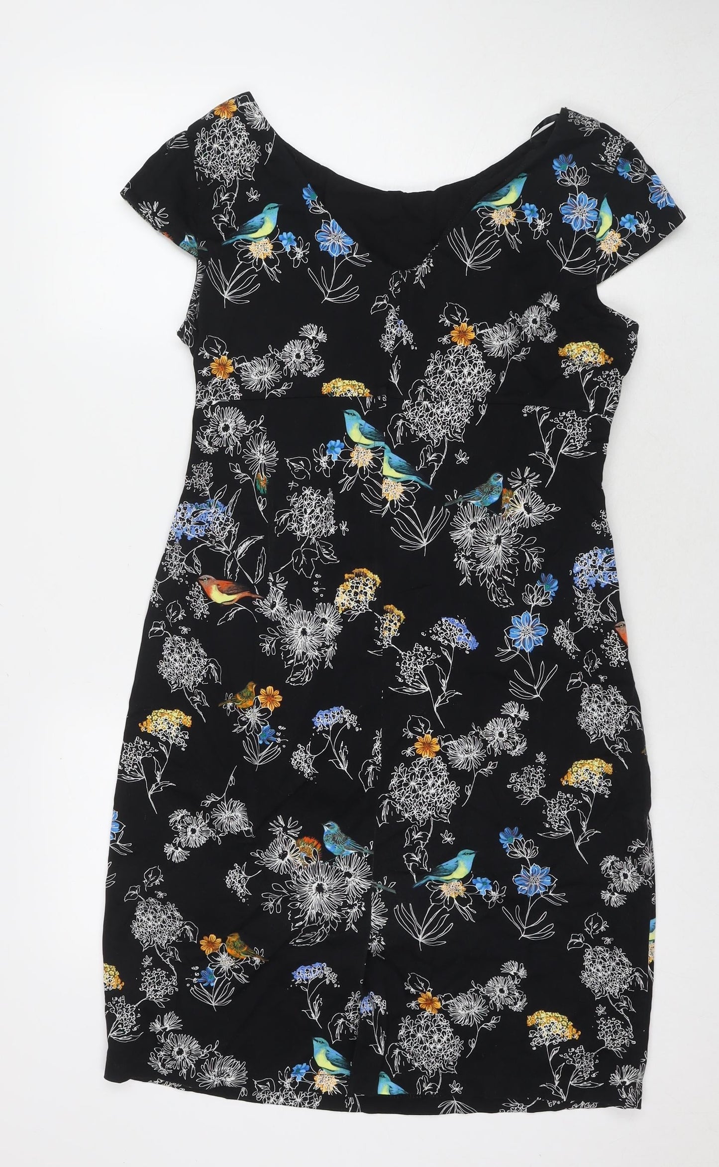 Dorothy Perkins Womens Black Floral Cotton A-Line Size 18 V-Neck Zip