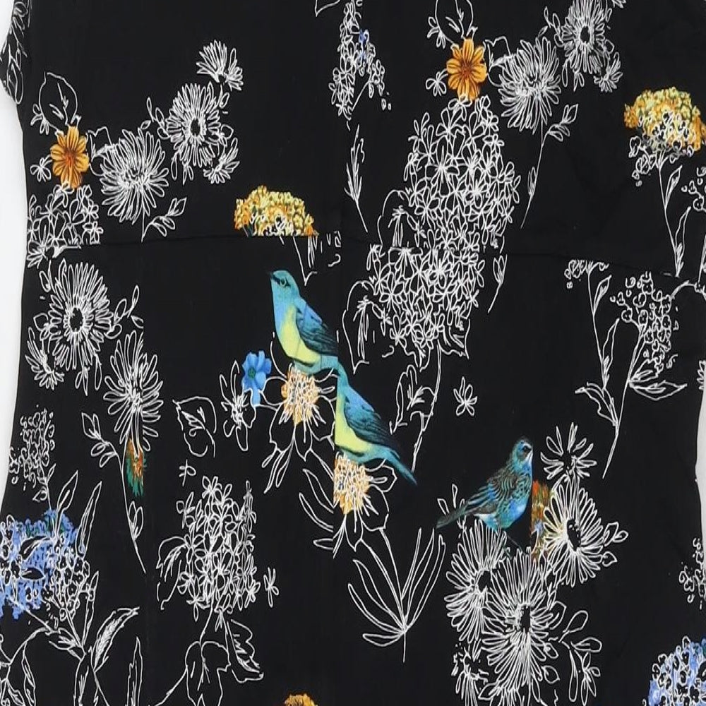 Dorothy Perkins Womens Black Floral Cotton A-Line Size 18 V-Neck Zip