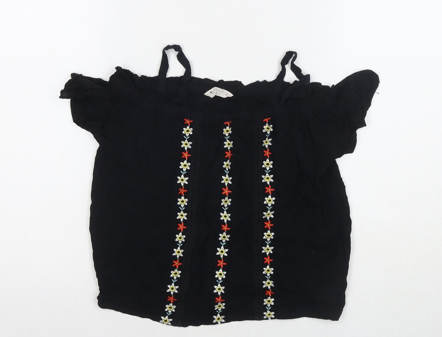 Candy Womens Black Viscose Basic T-Shirt Size 12 Off the Shoulder - Cold Shoulder