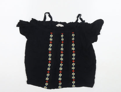 Candy Womens Black Viscose Basic T-Shirt Size 12 Off the Shoulder - Cold Shoulder