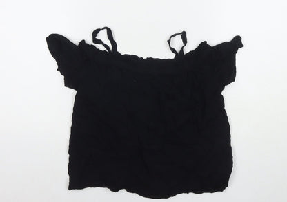Candy Womens Black Viscose Basic T-Shirt Size 12 Off the Shoulder - Cold Shoulder