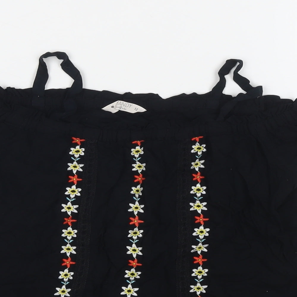 Candy Womens Black Viscose Basic T-Shirt Size 12 Off the Shoulder - Cold Shoulder
