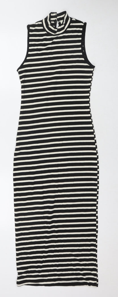 Monteau Womens Black Striped Polyester Bodycon Size S Roll Neck Button