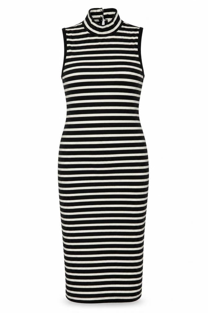 Monteau Womens Black Striped Polyester Bodycon Size S Roll Neck Button