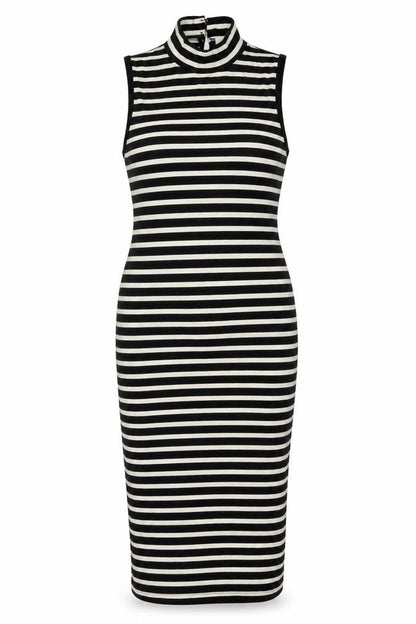 Monteau Womens Black Striped Polyester Bodycon Size S Roll Neck Button