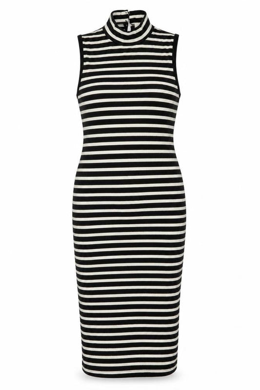 Monteau Womens Black Striped Polyester Bodycon Size S Roll Neck Button