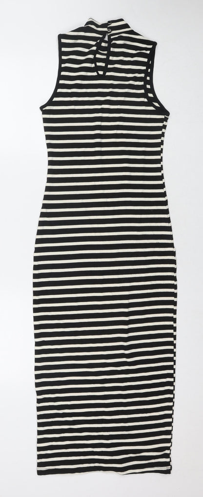 Monteau Womens Black Striped Polyester Bodycon Size S Roll Neck Button