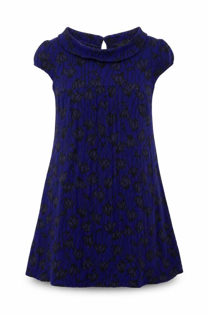 H&M Womens Blue Floral Polyester A-Line Size 10 Round Neck Button