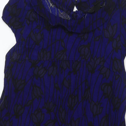 H&M Womens Blue Floral Polyester A-Line Size 10 Round Neck Button