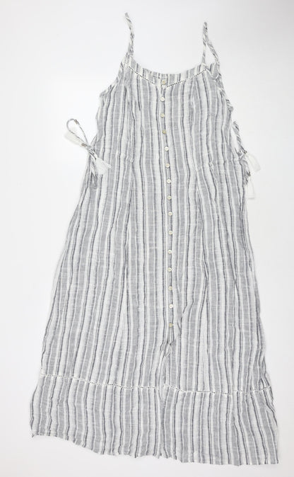 Marks and Spencer Womens Grey Striped Cotton Maxi Size 14 Round Neck Pullover