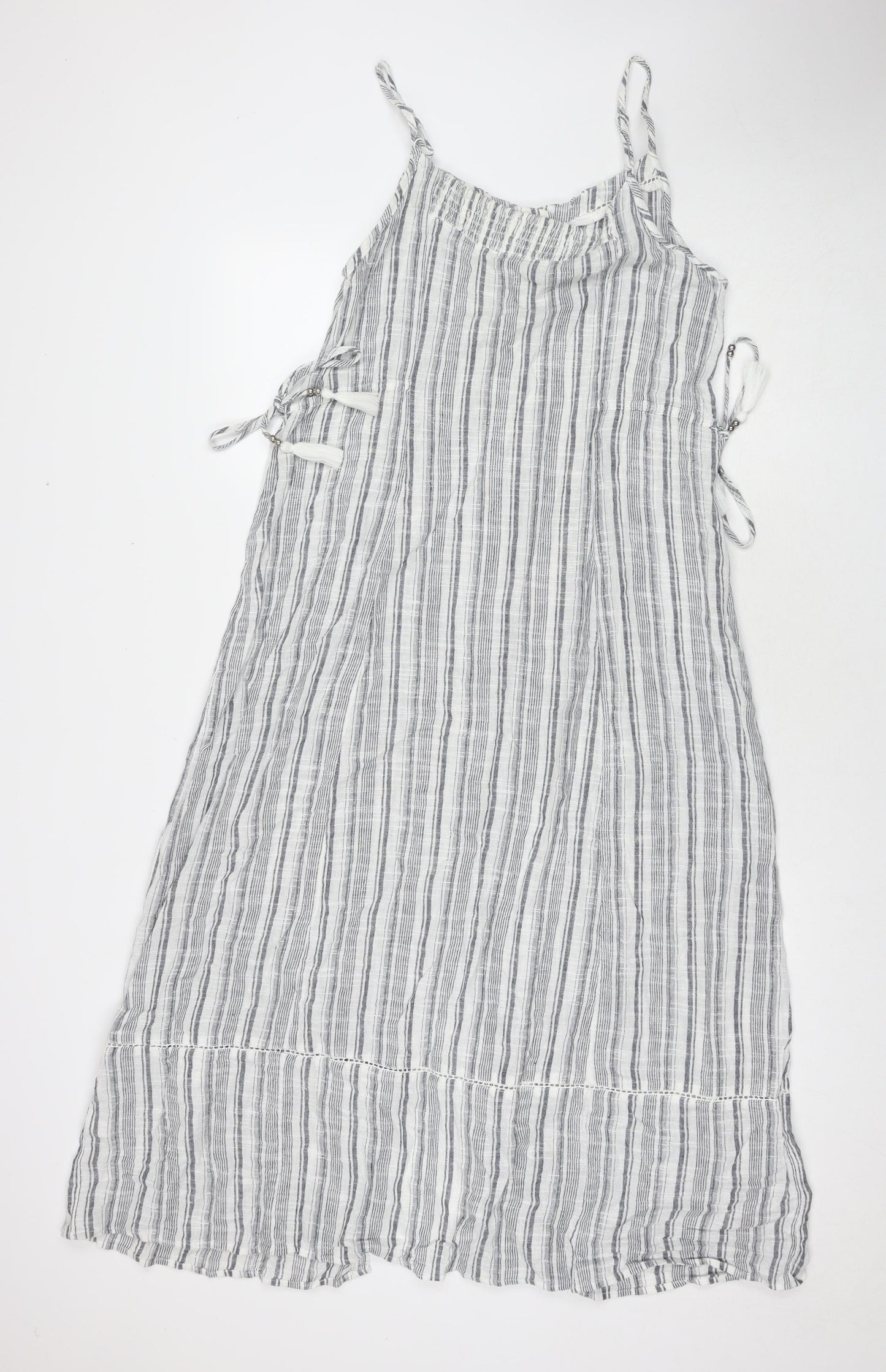 Marks and Spencer Womens Grey Striped Cotton Maxi Size 14 Round Neck Pullover