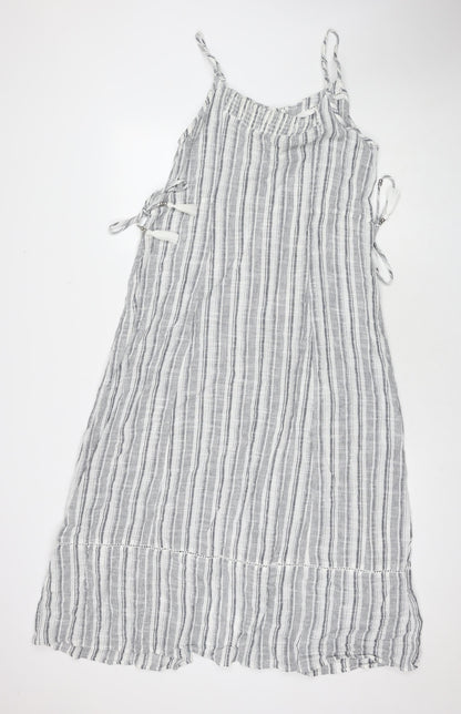 Marks and Spencer Womens Grey Striped Cotton Maxi Size 14 Round Neck Pullover