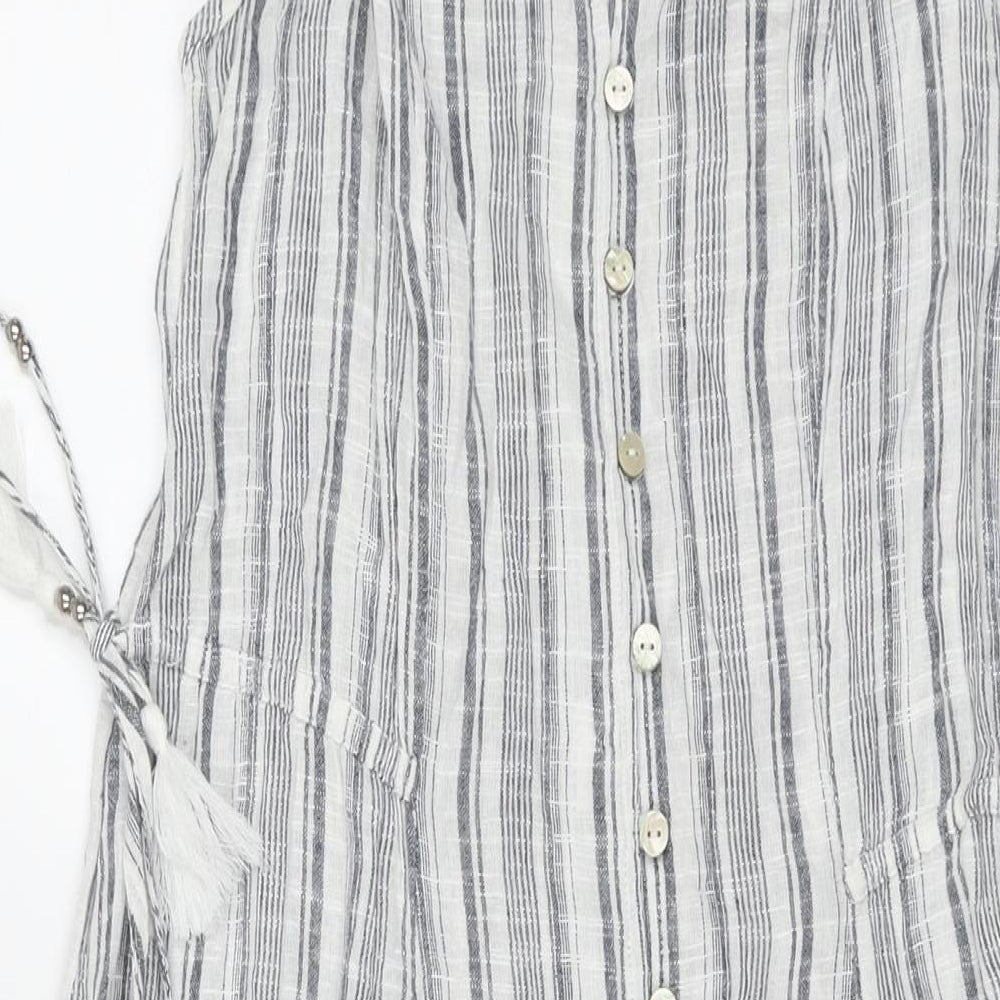 Marks and Spencer Womens Grey Striped Cotton Maxi Size 14 Round Neck Pullover