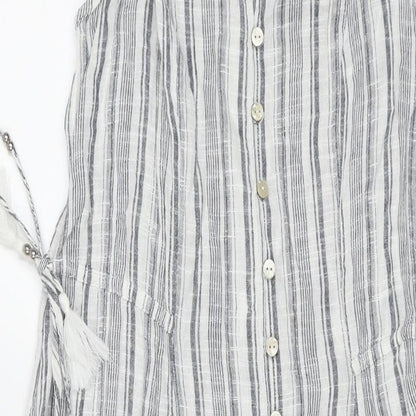 Marks and Spencer Womens Grey Striped Cotton Maxi Size 14 Round Neck Pullover