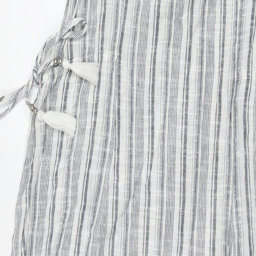 Marks and Spencer Womens Grey Striped Cotton Maxi Size 14 Round Neck Pullover