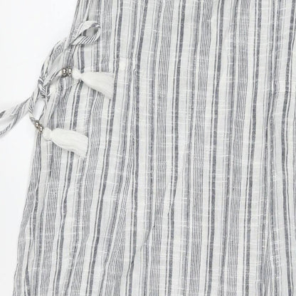 Marks and Spencer Womens Grey Striped Cotton Maxi Size 14 Round Neck Pullover