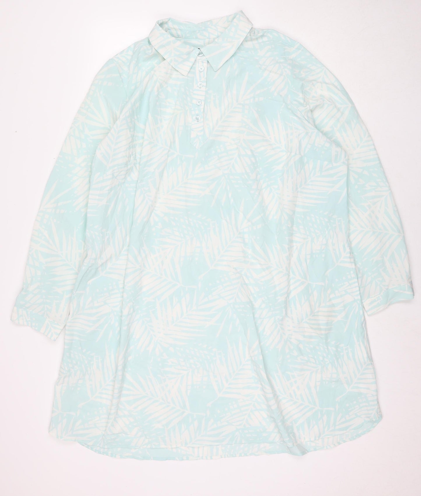 D&Co. Womens Blue Floral Polyester Shirt Dress Size 3XL Collared Pullover - Beach Cover-Up