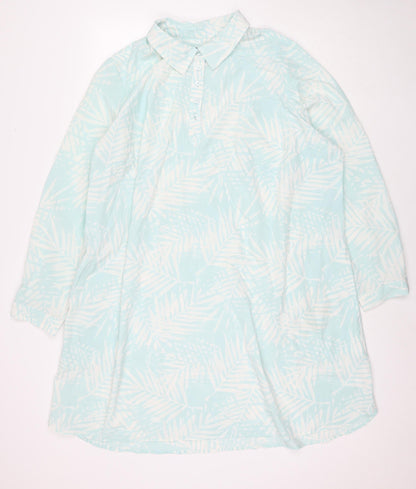 D&Co. Womens Blue Floral Polyester Shirt Dress Size 3XL Collared Pullover - Beach Cover-Up