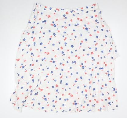 Marks and Spencer Womens White Floral Viscose Maxi Skirt Size 22 Zip