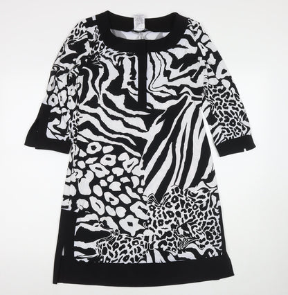 Tiana B Womens Black Animal Print Polyester A-Line Size S V-Neck Pullover