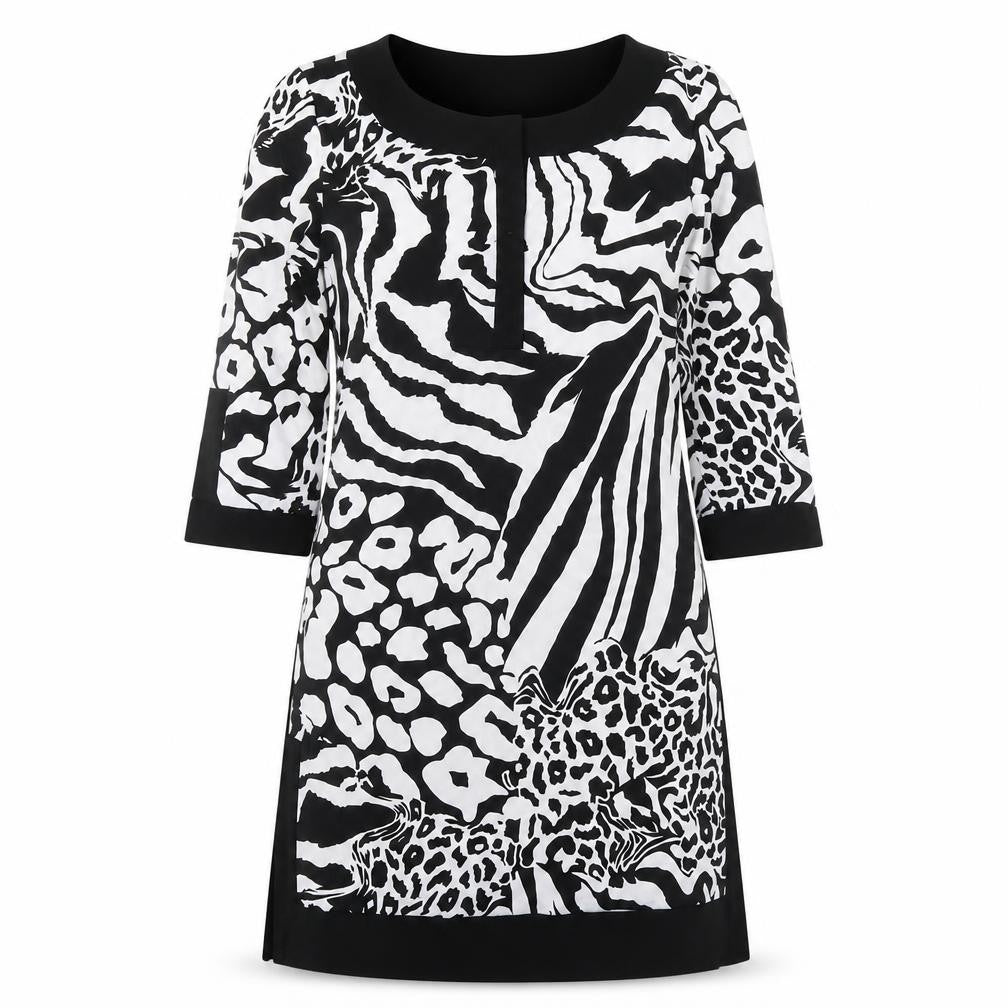 Tiana B Womens Black Animal Print Polyester A-Line Size S V-Neck Pullover