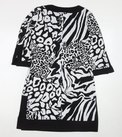 Tiana B Womens Black Animal Print Polyester A-Line Size S V-Neck Pullover