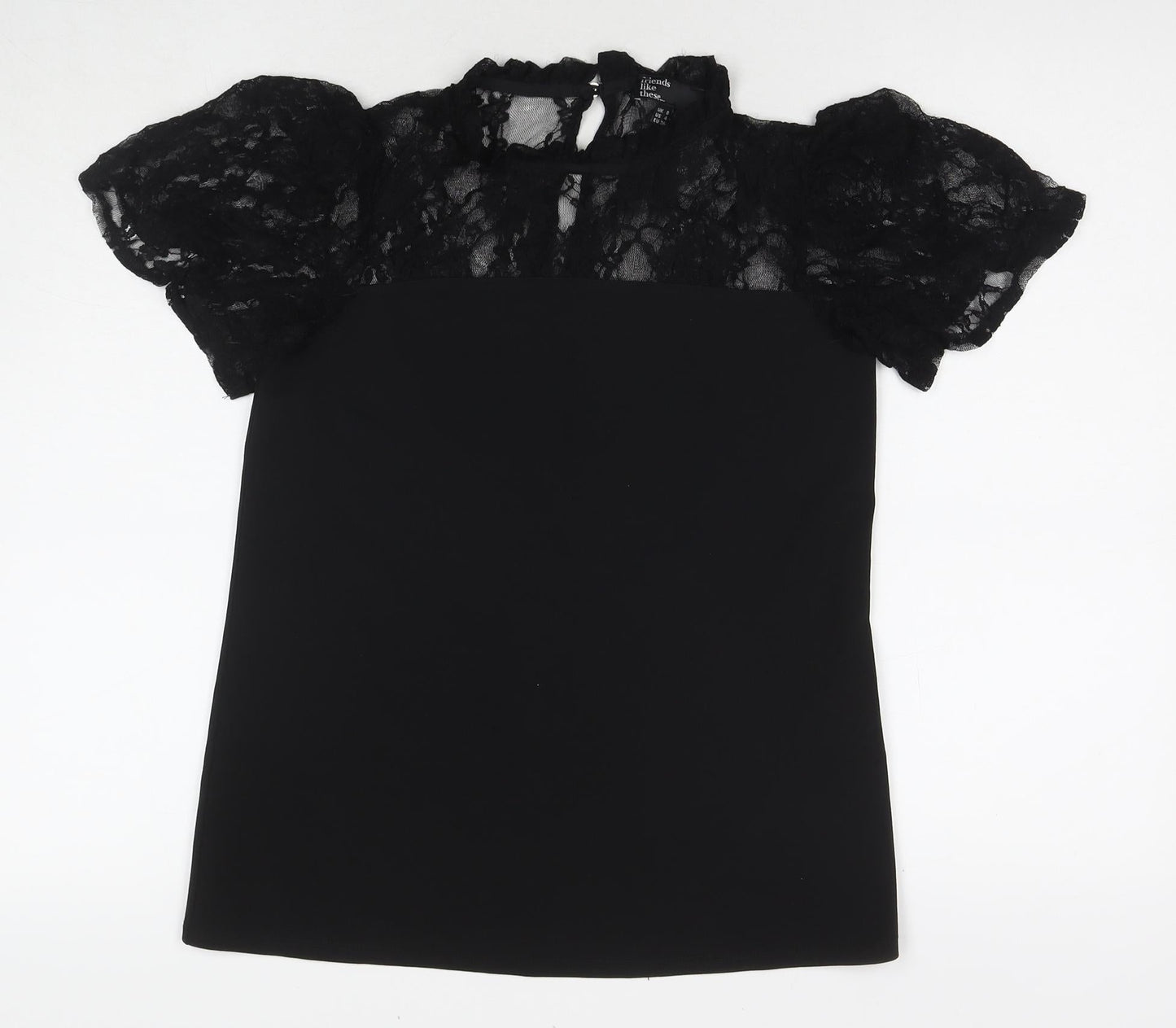 Friends Like These Womens Black Polyester Basic T-Shirt Size 8 Round Neck