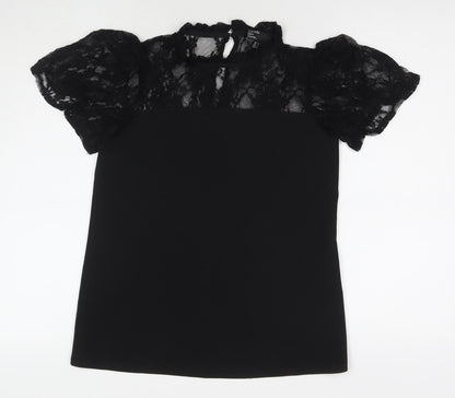 Friends Like These Womens Black Polyester Basic T-Shirt Size 8 Round Neck