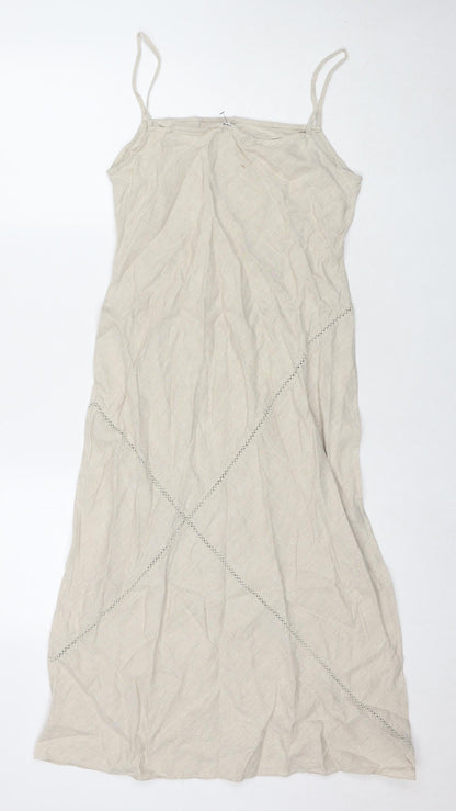 Planet Womens Beige Linen A-Line Size 10 Round Neck Pullover