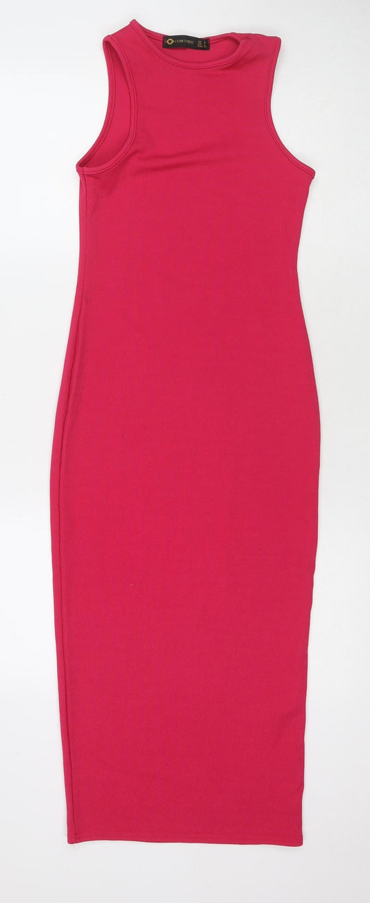 I SAW IT FIRST Womens Pink Polyester Bodycon Size 6 Round Neck Pullover