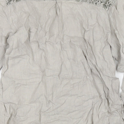 Made in Italy Womens Grey Linen Basic Button-Up Size L Round Neck