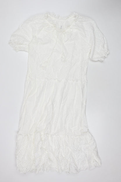Drole De Copine Womens White Cotton A-Line Size S Round Neck Pullover - Size S/M