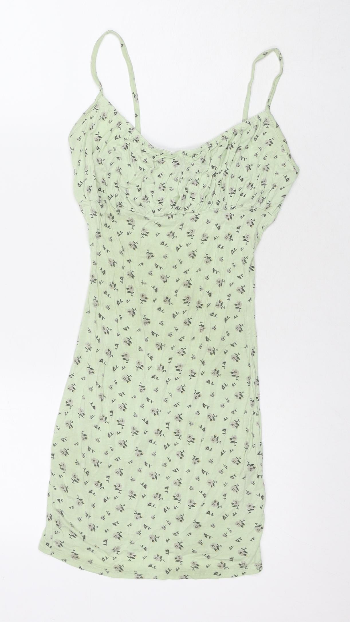 PRETTYLITTLETHING Womens Green Floral Viscose Mini Size 6 Square Neck Pullover