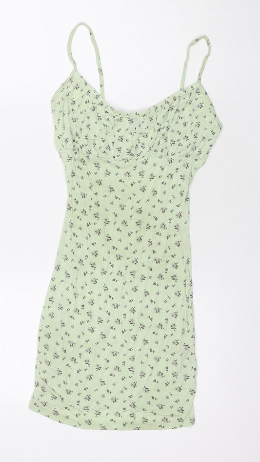 PRETTYLITTLETHING Womens Green Floral Viscose Mini Size 6 Square Neck Pullover