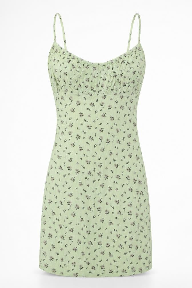 PRETTYLITTLETHING Womens Green Floral Viscose Mini Size 6 Square Neck Pullover