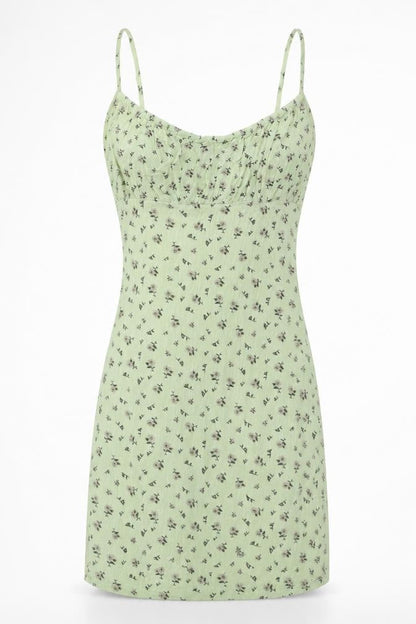 PRETTYLITTLETHING Womens Green Floral Viscose Mini Size 6 Square Neck Pullover