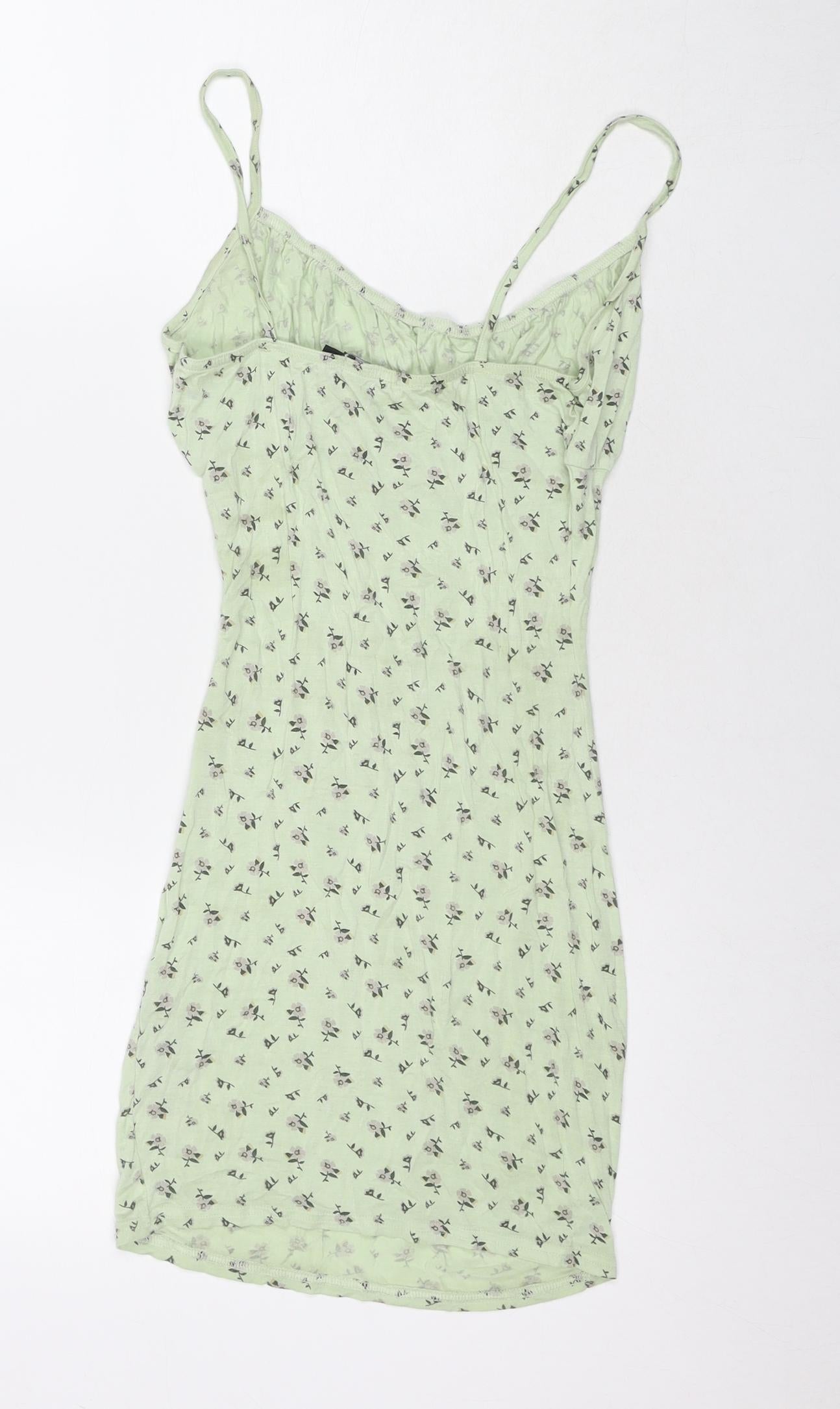 PRETTYLITTLETHING Womens Green Floral Viscose Mini Size 6 Square Neck Pullover