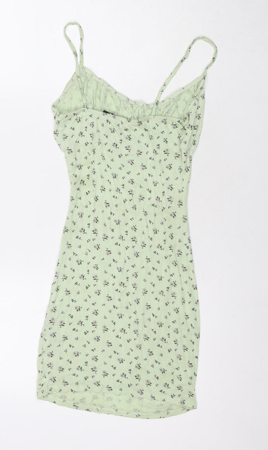 PRETTYLITTLETHING Womens Green Floral Viscose Mini Size 6 Square Neck Pullover