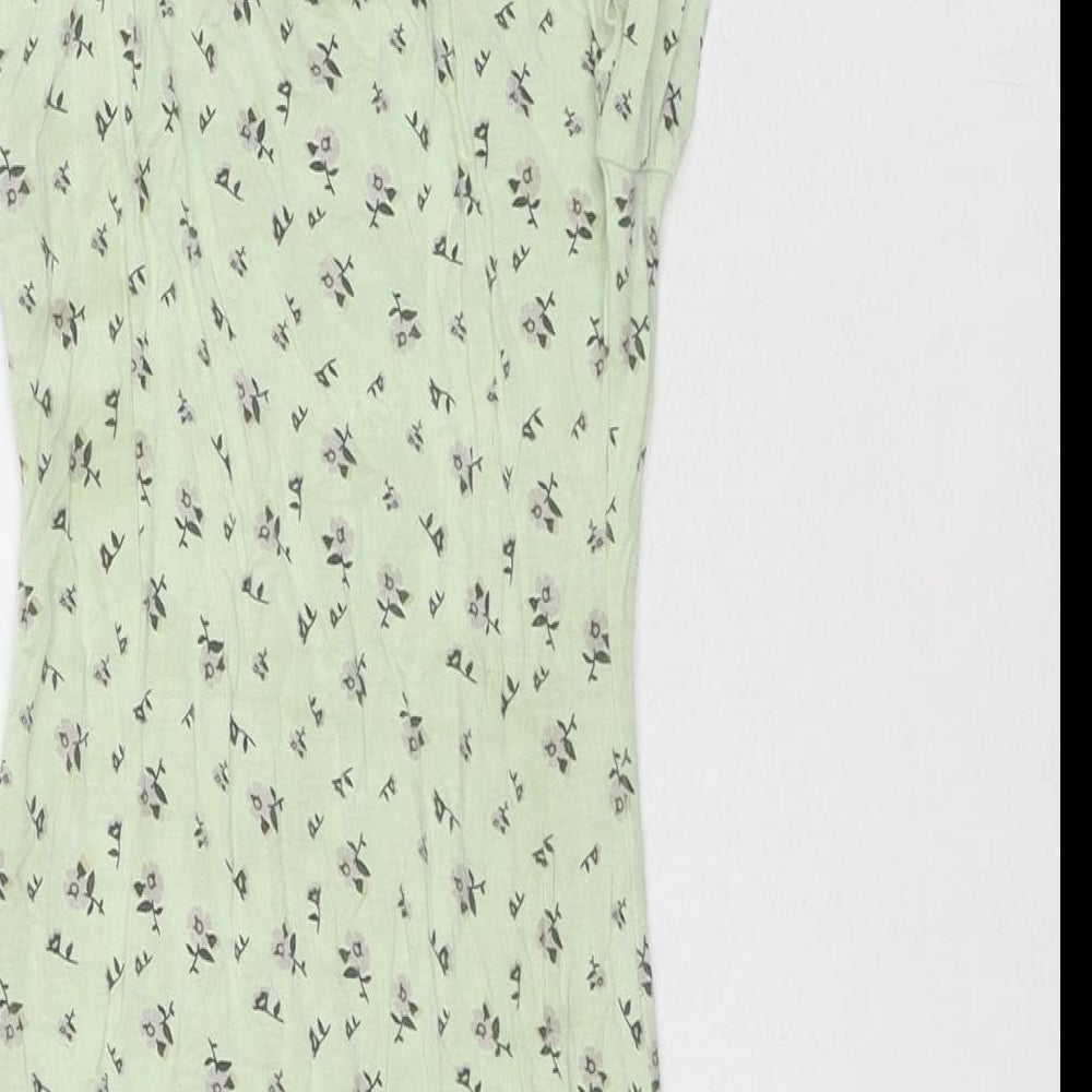 PRETTYLITTLETHING Womens Green Floral Viscose Mini Size 6 Square Neck Pullover