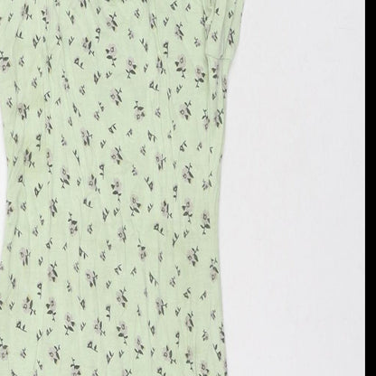 PRETTYLITTLETHING Womens Green Floral Viscose Mini Size 6 Square Neck Pullover