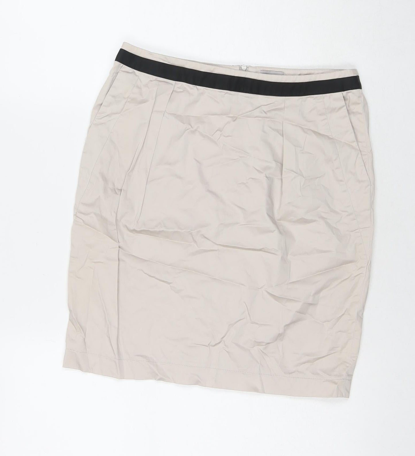 Cyrillus Womens Beige Cotton A-Line Skirt Size 10 Zip