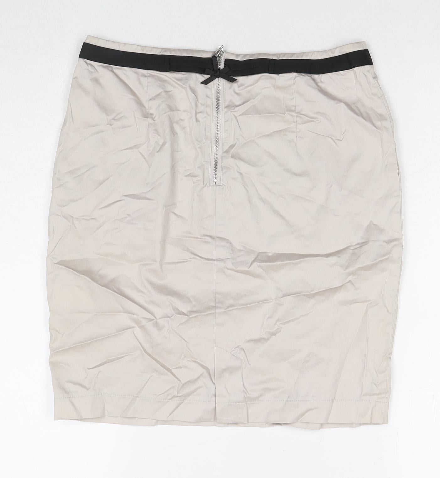 Cyrillus Womens Beige Cotton A-Line Skirt Size 10 Zip