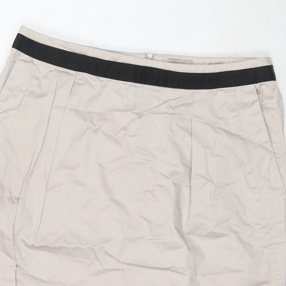 Cyrillus Womens Beige Cotton A-Line Skirt Size 10 Zip